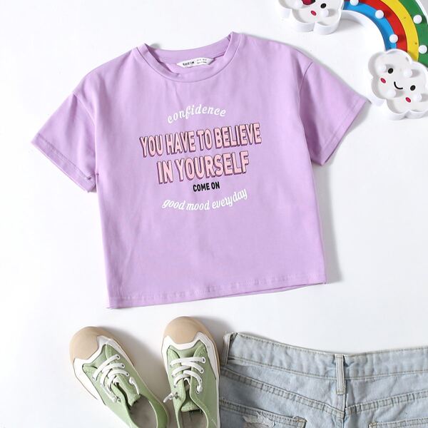 

Toddler Girls Slogan Graphic Tee, Pastel lilac purple