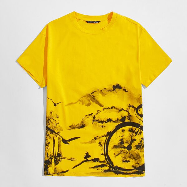 

Men Landscape Print Tee, Yellow