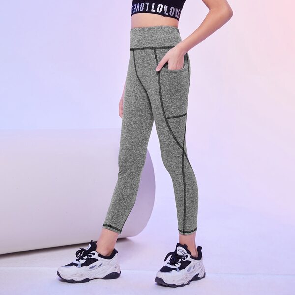 

Girls Wide Waistband Contrast Stitch Leggings, Grey
