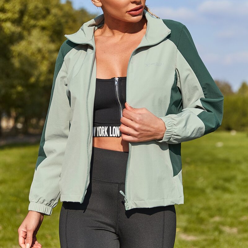 

Colorblock Zip Up Hooded Sports Jacket, Mint green
