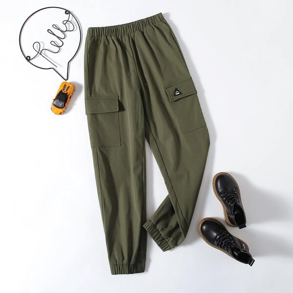 

Boys Patch Detail Flap Pocket Cargo Pants, Army green