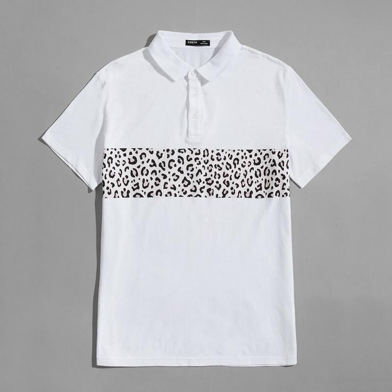

Guys Leopard Panel Polo Shirt, White