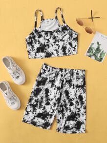 SHEIN Girls Tie Dye Crop Cami Top & Biker Shorts Set