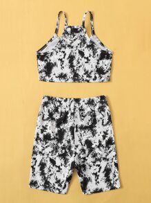 SHEIN Girls Tie Dye Crop Cami Top & Biker Shorts Set