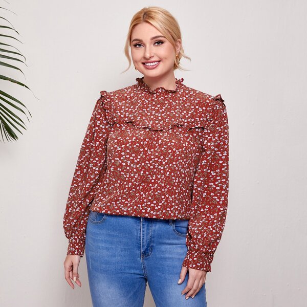 

Plus Ditsy Floral Ruffle Trim Top, Multicolor
