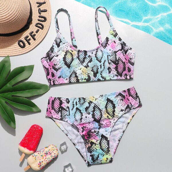 

Girls Snakeskin Bikini Swimsuit, Multicolor