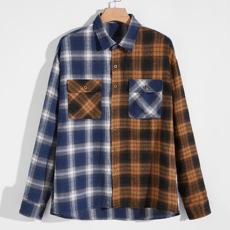 

Guys Tartan Colorblock Flap Pocket Shirt, Multicolor