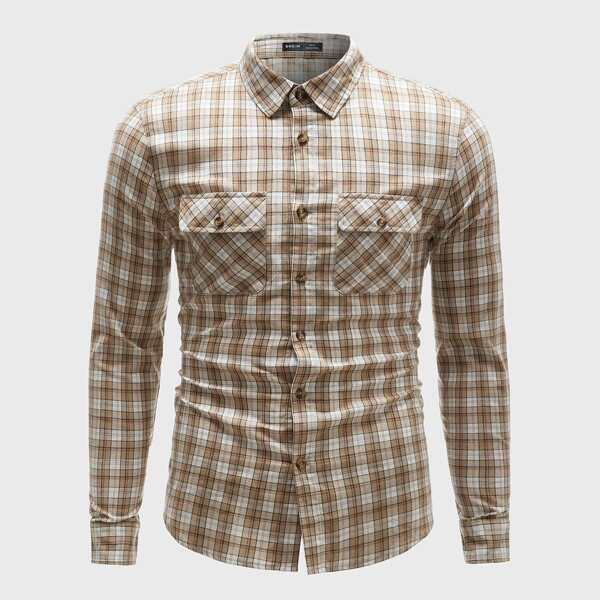 

Men Tartan Flap Pocket Shirt, Multicolor