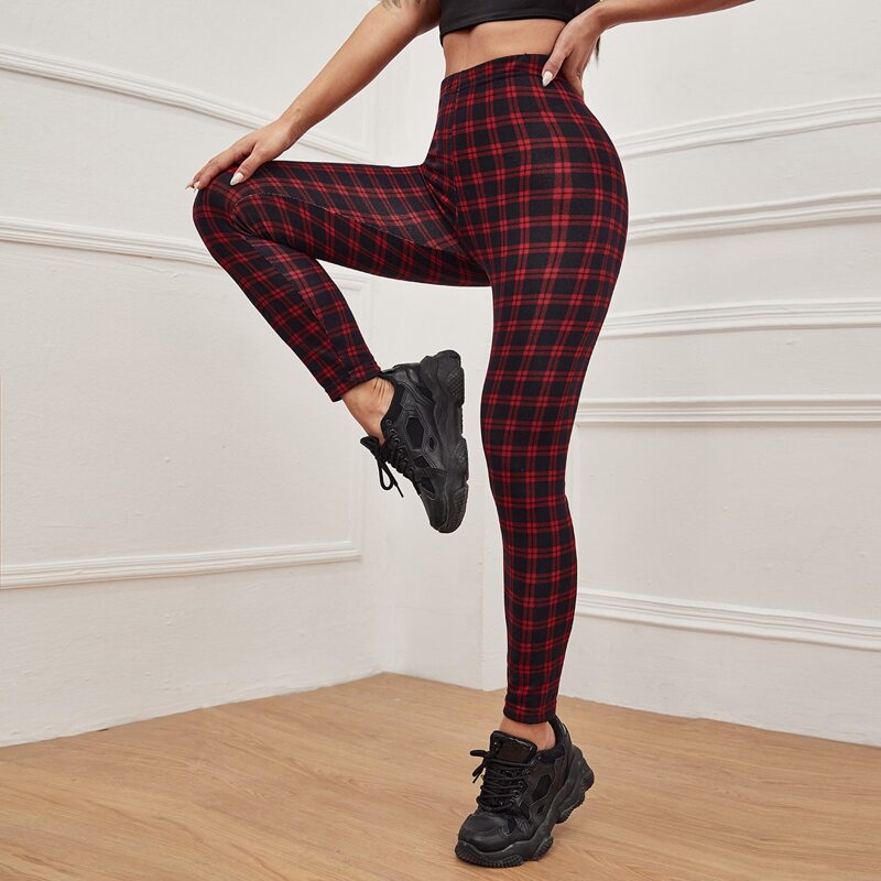 

Elastic Waist Plaid Leggings, Multicolor