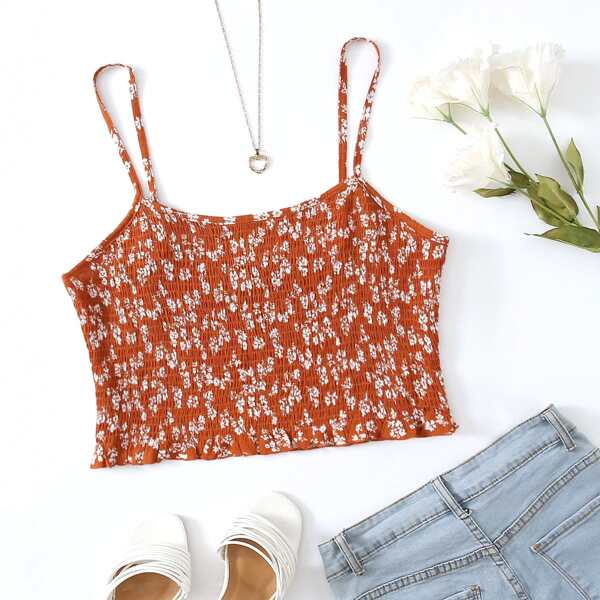

Plus Ditsy Floral Shirred Cami Top, Multicolor