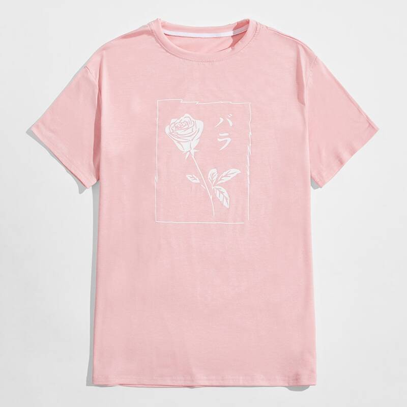 

Guys Rose Graphic Tee, Baby pink