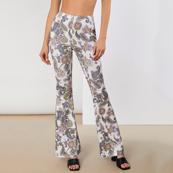 

High Waist Paisley Print Flare Leg Pants, Multicolor