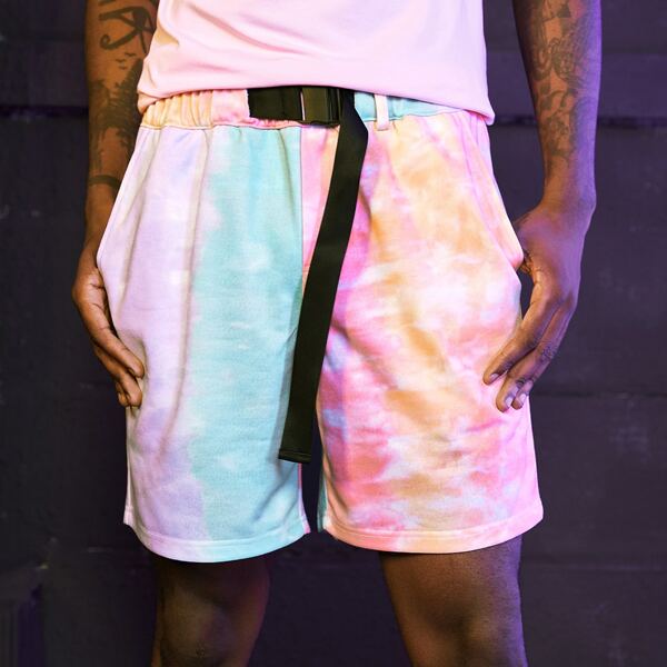 

Men Tie Dye Push Buckle Strap Track Shorts, Multicolor
