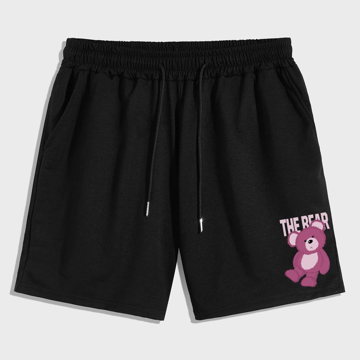 

Guys Cartoon Bear Drawstring Shorts, Black