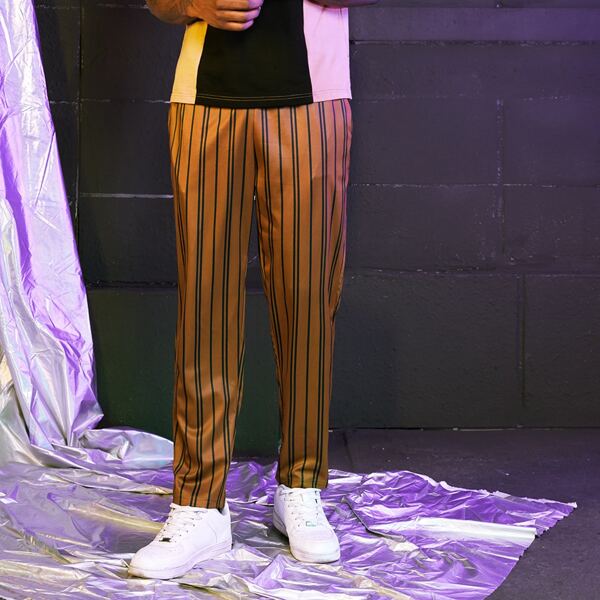 

Men Striped Drawstring Waist Pants, Brown