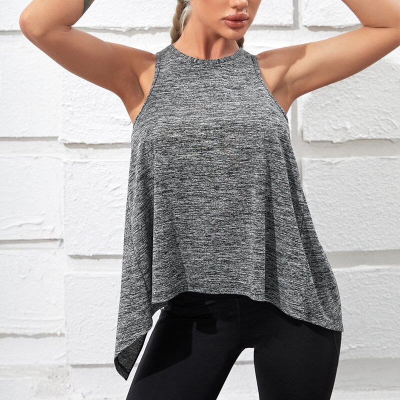

Space Dye Crisscross Back Sports Tank Top, Grey