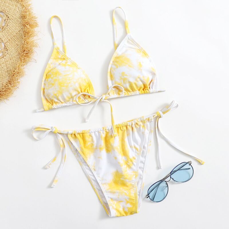 

Tie Dye Triangle Bikini Swimsuit, Yellow