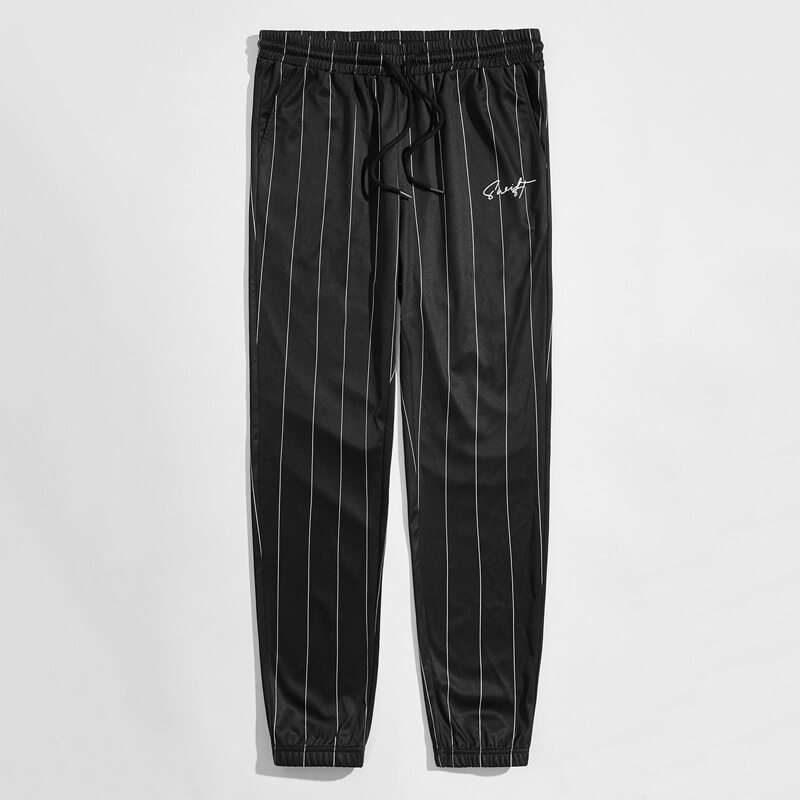 

Guys Striped Letter Graphic Drawstring Sweatpants, Black