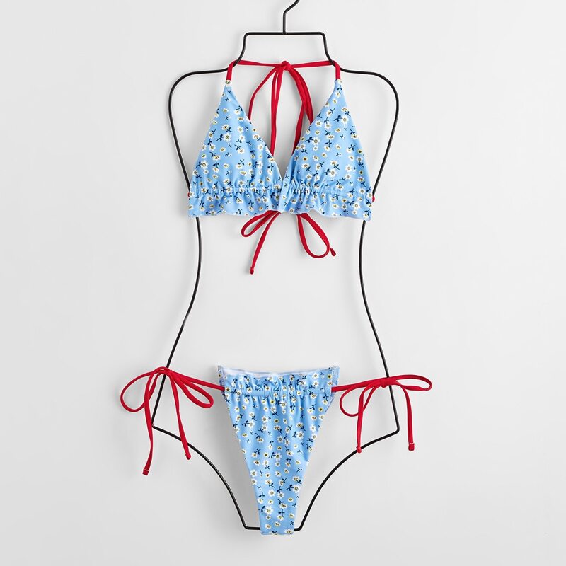 

Ditsy Floral Ruffle Tie Side Bikini Swimsuit, Multicolor