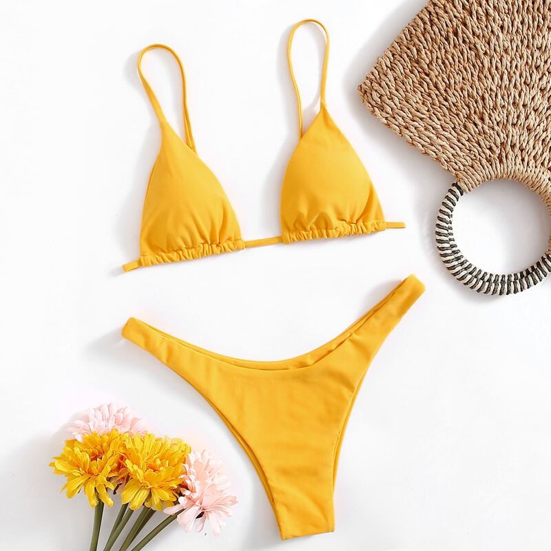 

Triangle High Cut Bikini Swimsuit, Mustard yellow