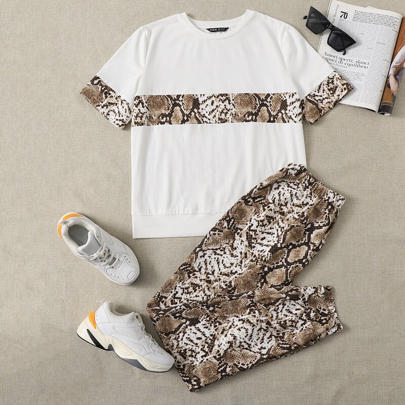 

Snakeskin Print Tee & Pants PJ Set, Multicolor