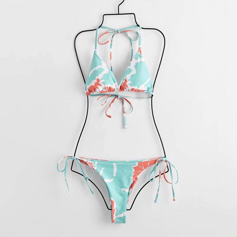 

Allover Print Tie Side Bikini Swimsuit, Multicolor