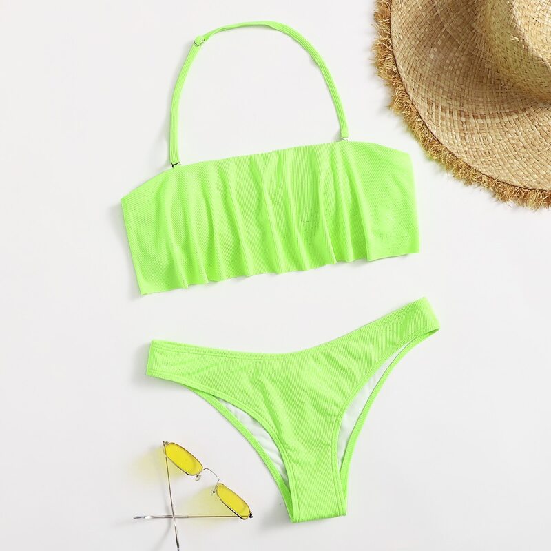 

Ruffle Bikini Swimsuit, Lime green