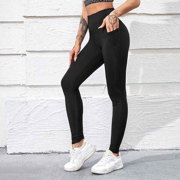 

Wideband Waist Sports Leggings With Phone Pocket, Black