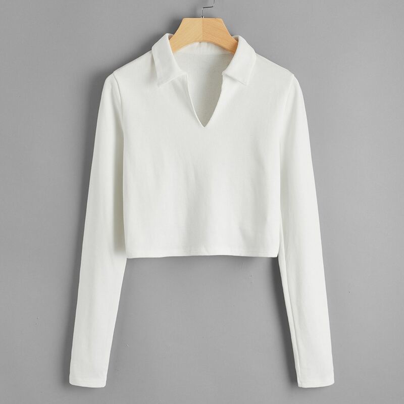 

Solid Collar Crop Tee, White