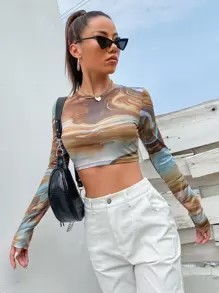 Graphic Print Crop Slim Tee