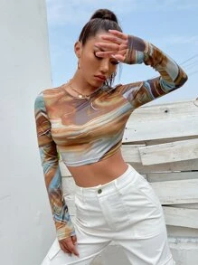 Graphic Print Crop Slim Tee