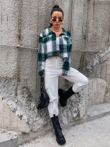 Plaid Crop Shacket