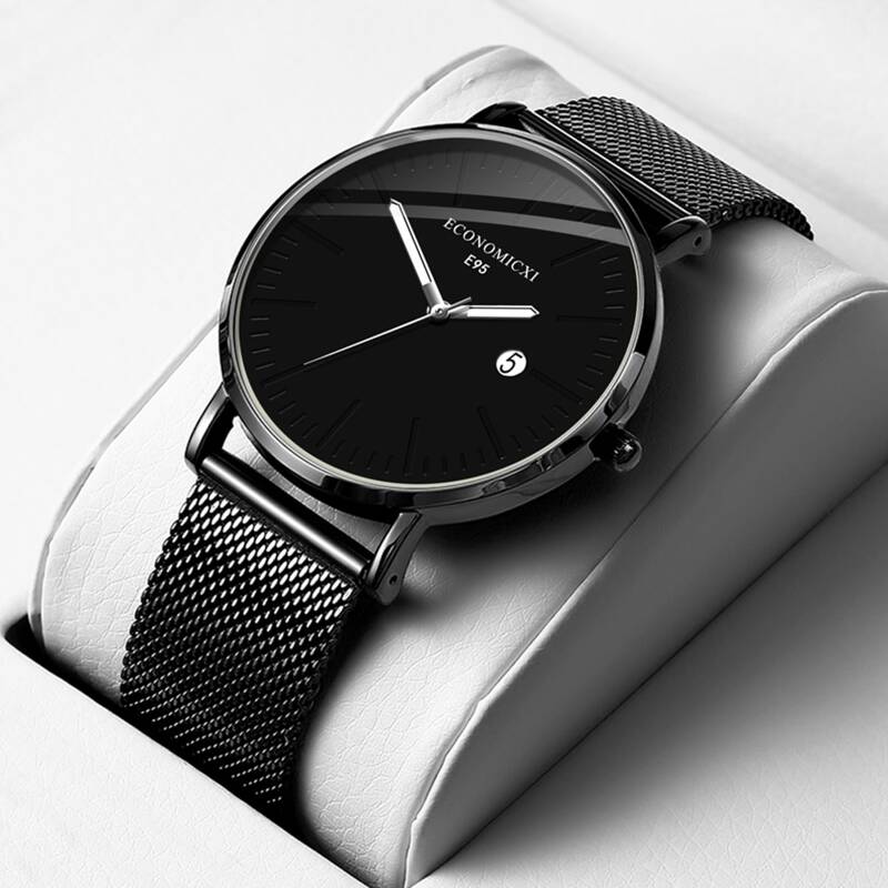 

1pc Guys Round Pointer Date Mesh Strap Quartz Watch