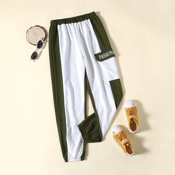 

Girls Color Block Letter Graphic Sweatpants, Multicolor