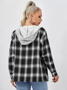 Muchica Tartan Drawstring Hooded Coat - Black and White - View 2