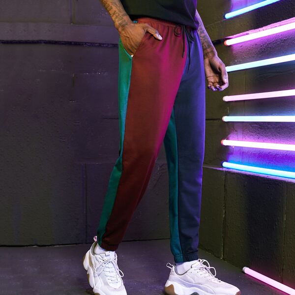 

Men Color Block Drawstring Waist Sweatpants, Multicolor