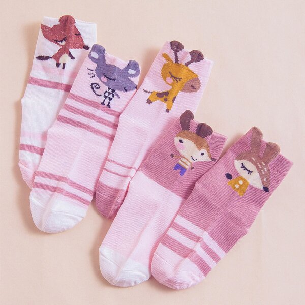 

5pairs Toddler Girls Cartoon Graphic Socks, Multicolor