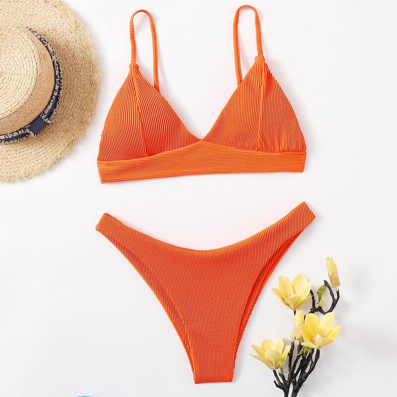 

Triangle High Cut Bikini Swimsuit, Orange