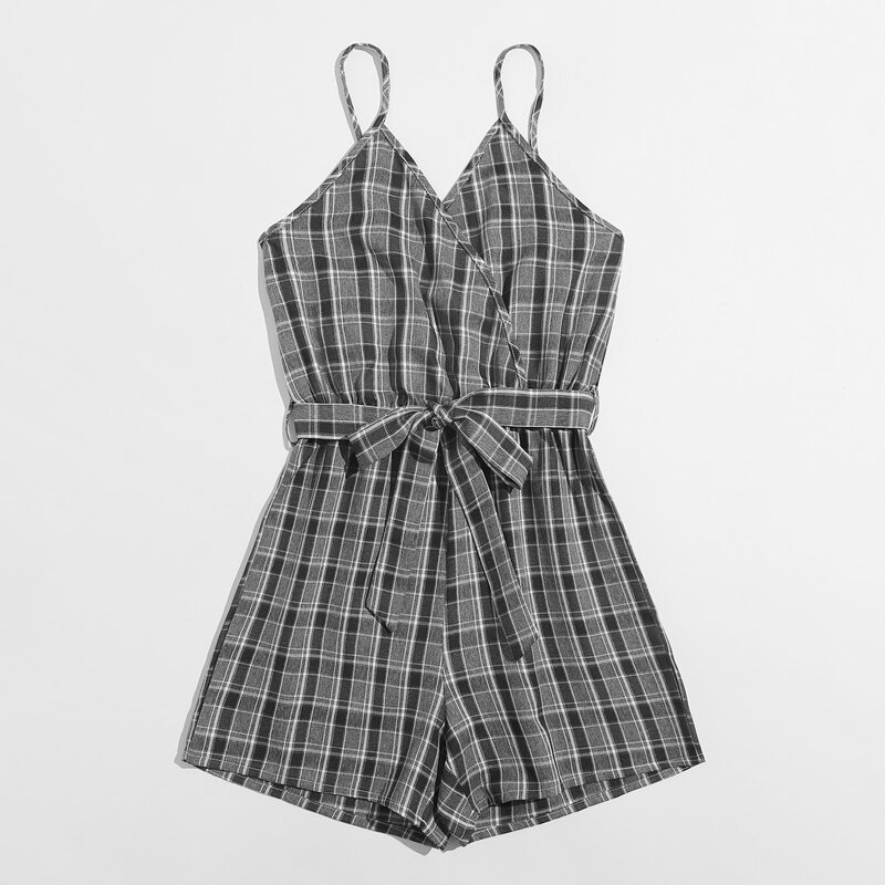 

Plaid Wrap Tie Front Romper, Multicolor