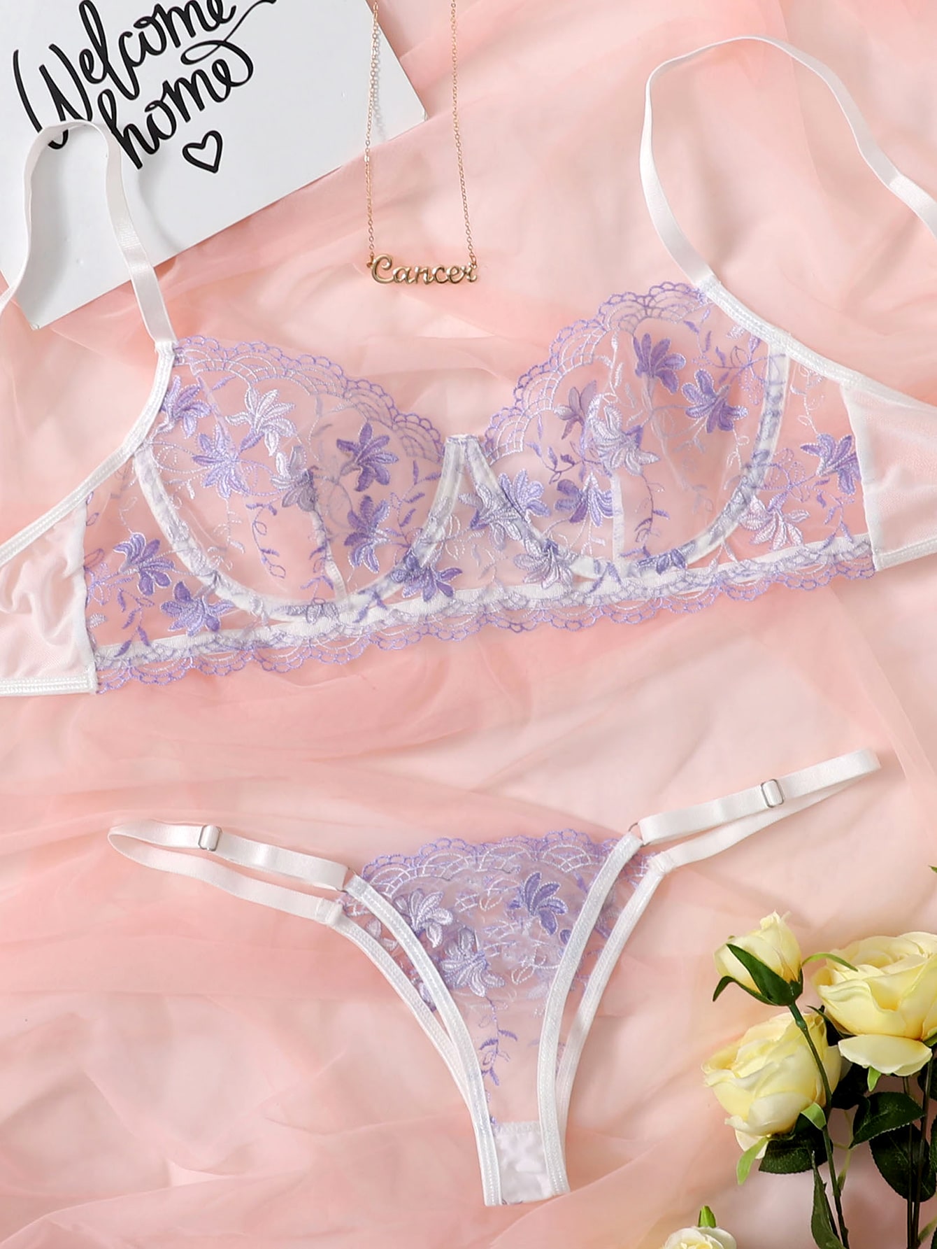 Embroidered Mesh Underwire Lingerie Set thumbnail