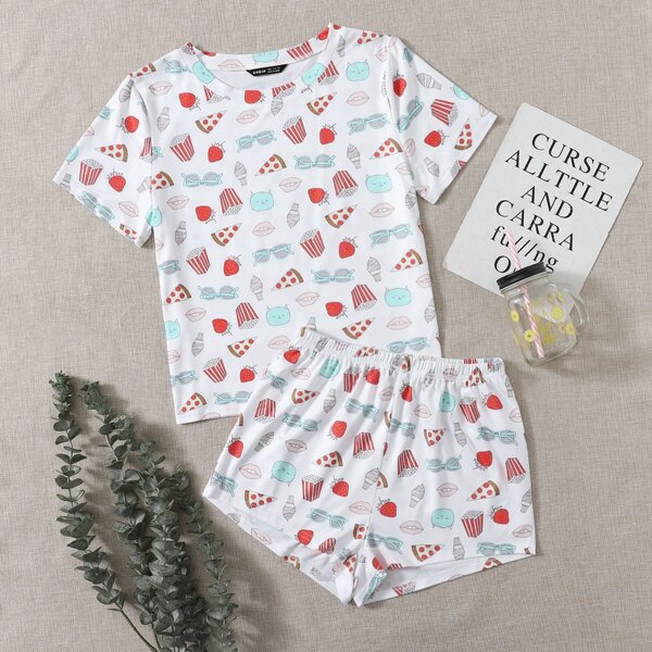 

Allover Cartoon Graphic PJ Set, Multicolor