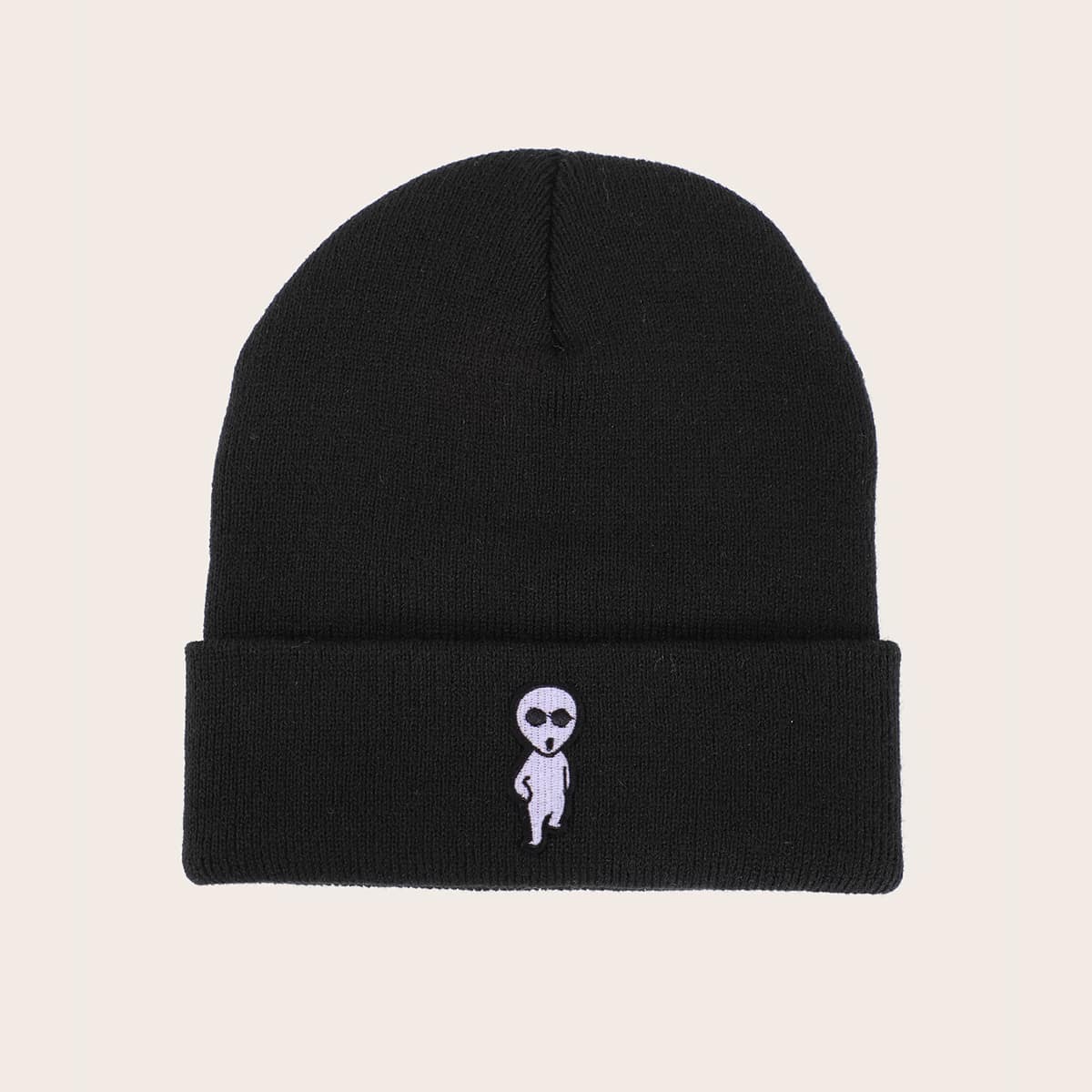 

Cartoon Alien Knit Beanie, Black