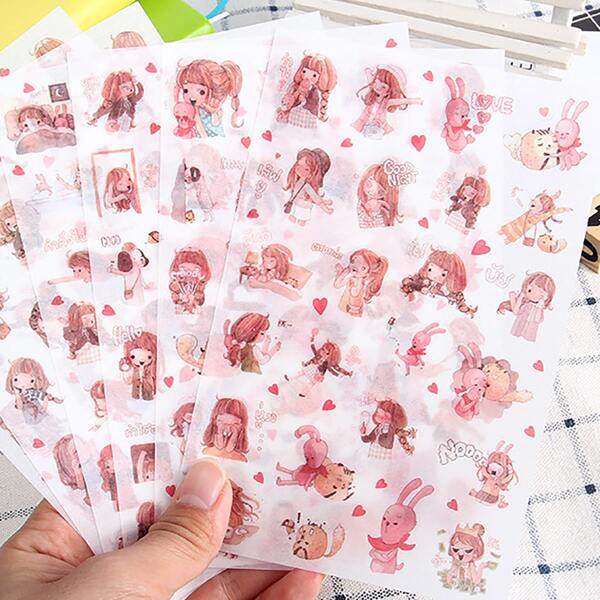 

6sheets Cartoon Graphic Sticker, Multicolor
