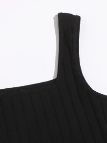 SHEIN Essnce Rib-knit Tank Top & Plaid Skirt Set - Black - View 3