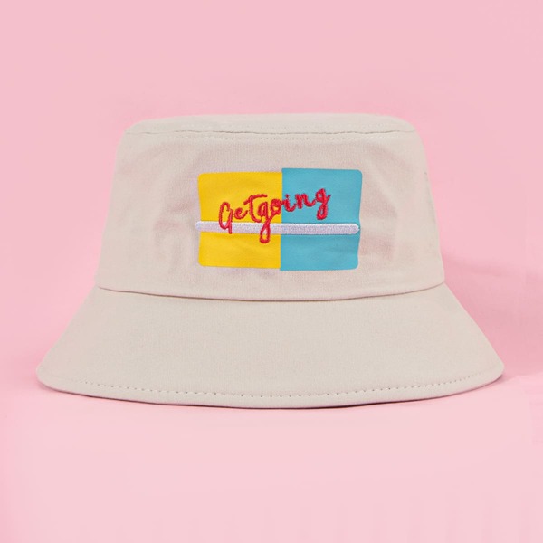 

Letter Embroidered Bucket Hat, Apricot