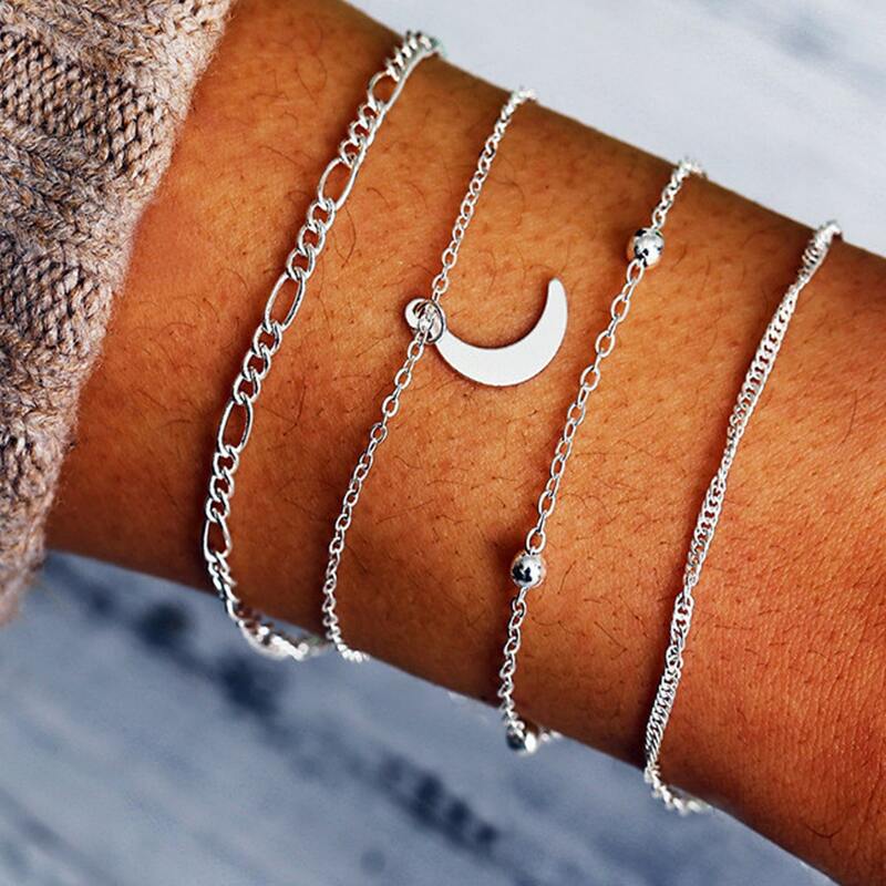 

4pcs Moon Chain Bracelet, Silver
