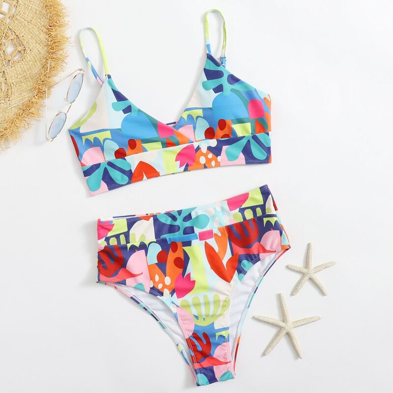 

Allover Print High Waist Bikini Swimsuit, Multicolor