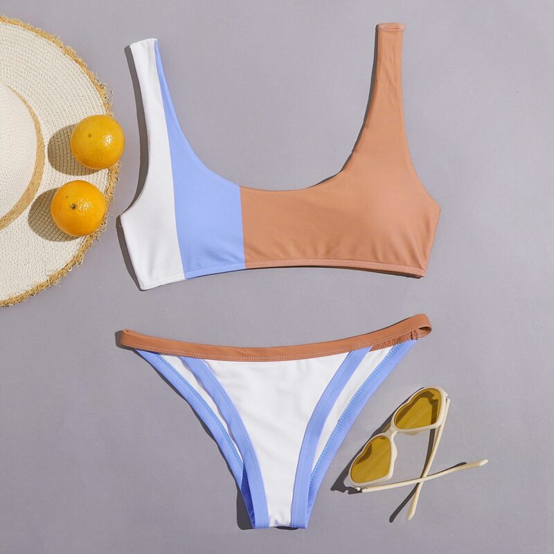 

Colorblock Contrast Binding Bikini Swimsuit, Multicolor