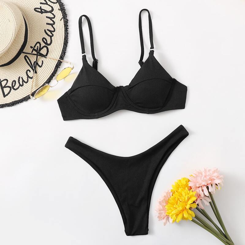 

Push Up High Cut Bikini Swimsuit, Black
