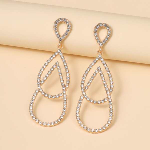 

Rhinestone Decor Water Drop Earrings, Gold